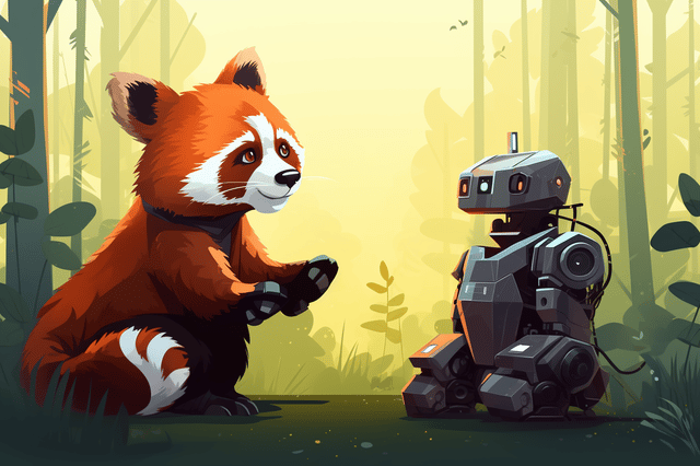 Red panda with robot
